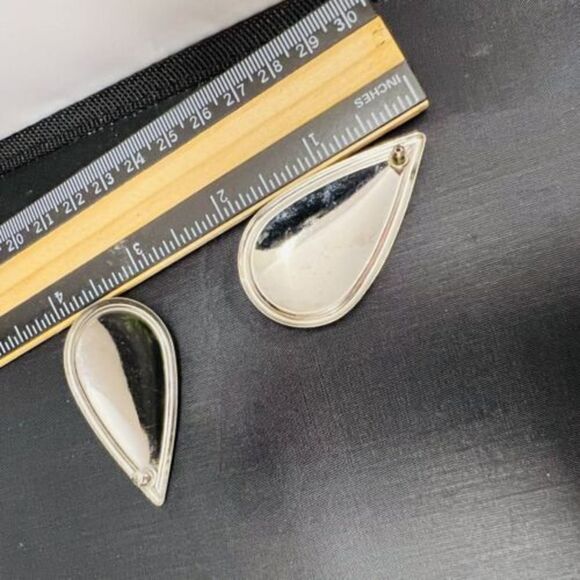 Vintage Large Black Off White Silver Tone Enamel Stud Earrings 80s 90s Y2K 1118 - Picture 4 of 5